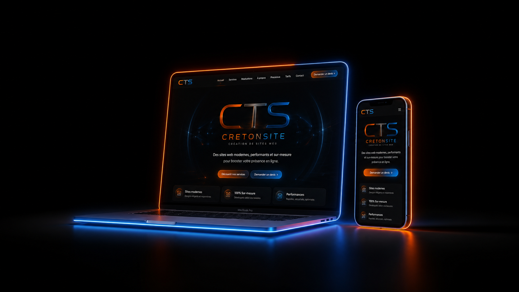 Aperçu du site CreTonSite sur MacBook et iPhone